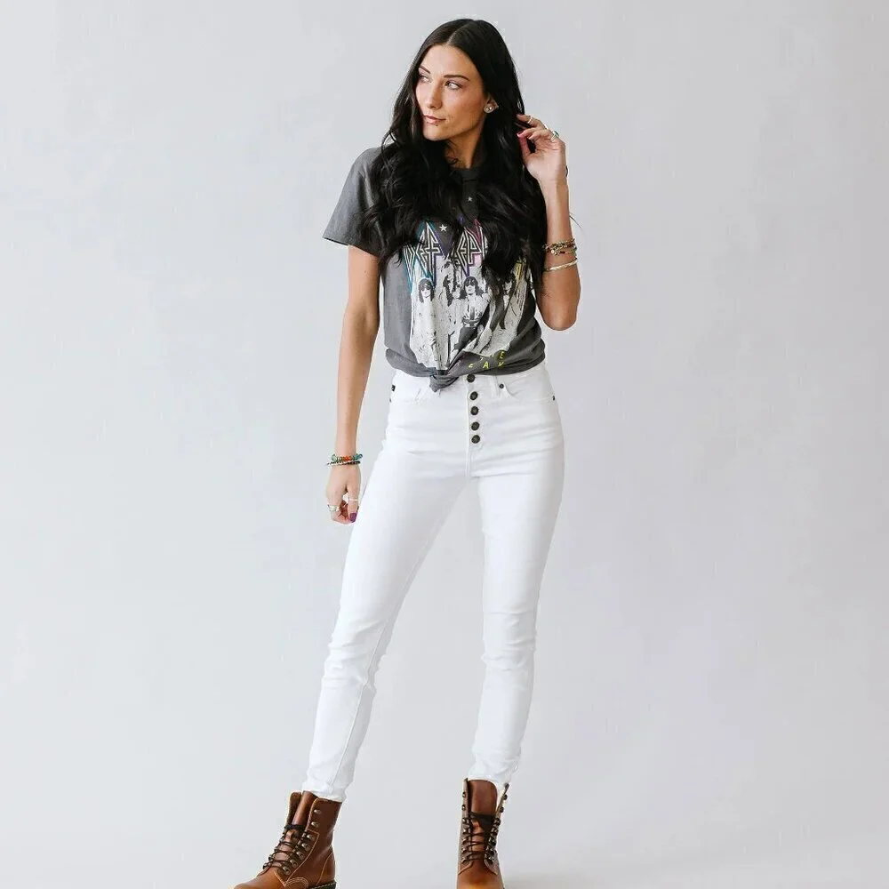 Kancan Roll It Out High Rise Button Fly Skinny in White 0/23